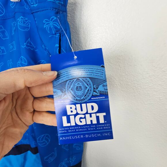 NEW Bud Light Swim Trunks Blue Swim Shorts All Over Print Men 2XL w Pockets - Picture 3 of 5